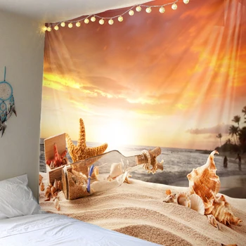 

Sunset sea starfish sunset tapestry scene decoration background wall decoration hanging cloth curtain super large size optional