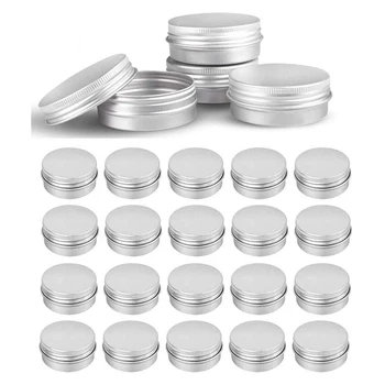 

24Pcs 1oz Round Aluminum Tins With Screw Lid Empty Refillable Containers Sliver Storage Tin Jars Spice Containers