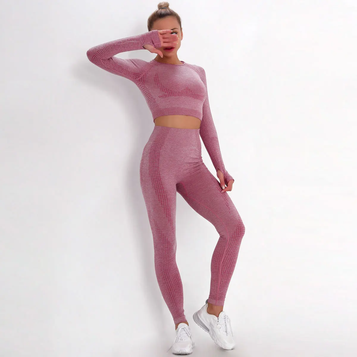 2/3/5PCS Women Sportswear Yoga Set Gym Clothing Tracksuit Long Sleeve Crop Top High Waist Seamless Leggings Fitness Sports Suits