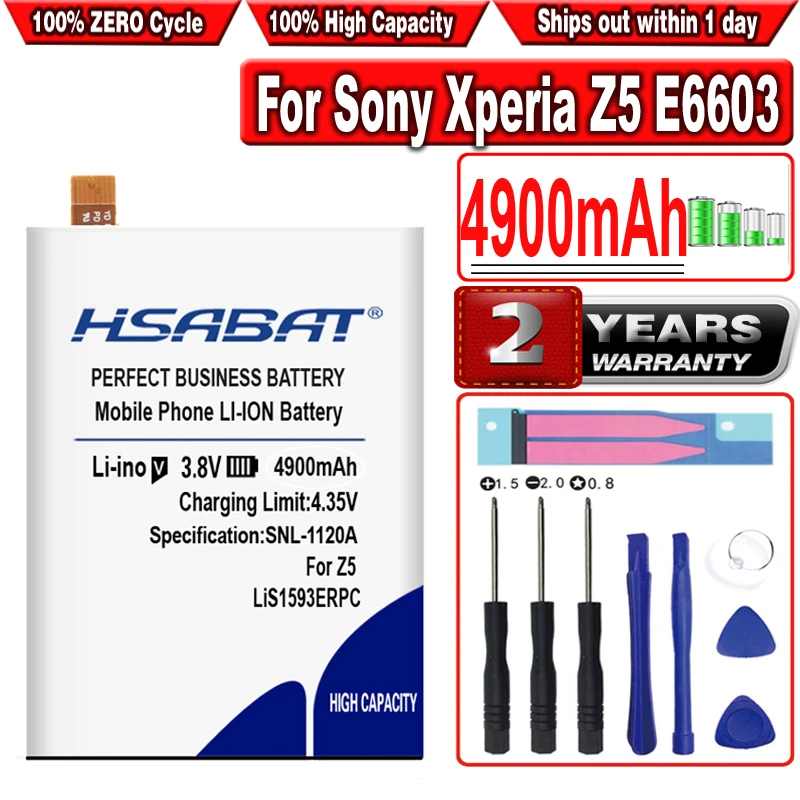 HSABAT 100% новый 4900mAh LIS1593ERPC Аккумулятор для Sony Xperia Z5 E6633 E6653 E6683 E6603 | Мобильные телефоны