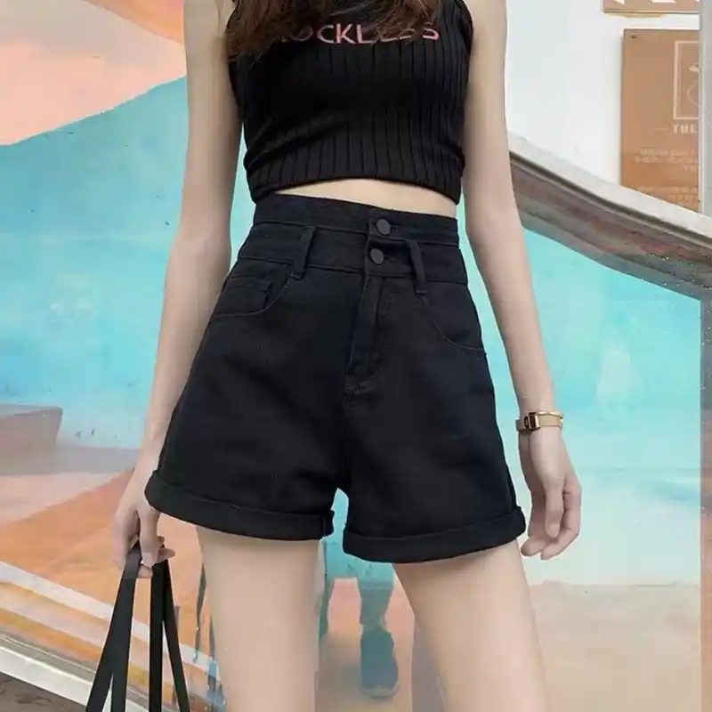 black high waisted loose shorts