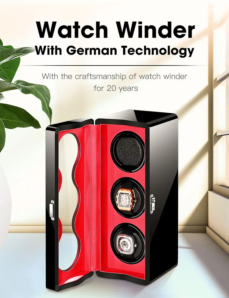 Fashion Safe Motor Mabuchi Automatic Watch Winder Case Lacquer Wood Rotate Electric Watch Boxes for 3 Automatic Watches