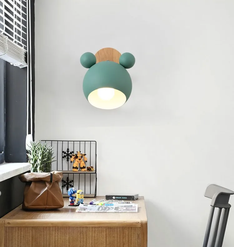 up down light Nordic Wooden Wall Lamps Cute Cartoon Styling Coloful Wall Sconces Kitchen Restaurant Macaroon Decorative Bedside Lamp E27 plug in wall lights