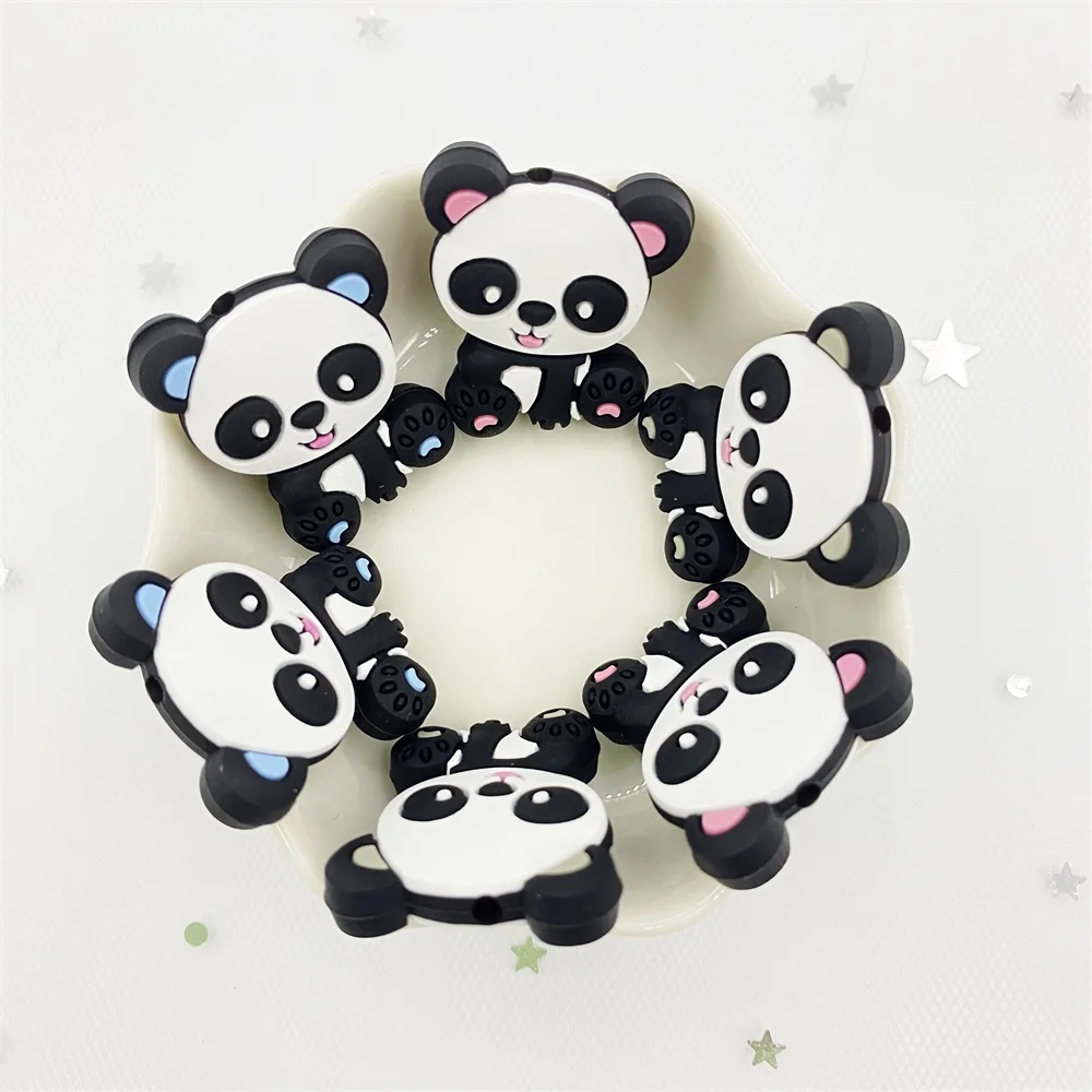 5pcs 팬더 실리콘 비즈 Teether  Teething 펜던트 BPA 무료 식품 학년 실리콘 Teethers 베이비 케어 Pacifier 체인 DIY