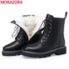 MORAZORA Plus size 35-43 Genuine leather snow boots women zip nature wool warm winter boots female lace up fashion ankle boots ► Photo 1/6