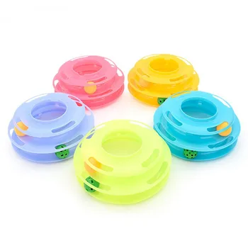 

2020 Two Levels pet cat toy Tower Tracks Disc cat Intelligence Amusement triple pay disc cat toys ball Training Amusement plate