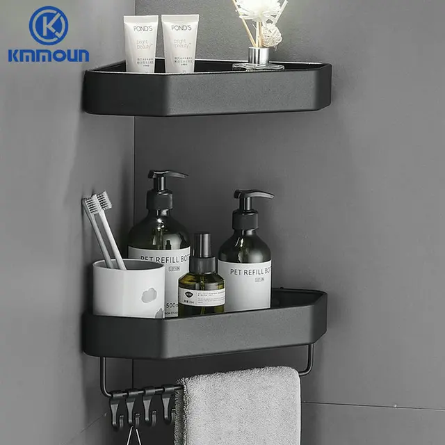 Bathroom Shelf Corner Space Aluminum Bathroom Triangle Basket Shower Room Storage Rack Wall Mounted Black/Matte/Grey