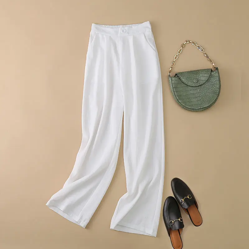 Summer High Waist White Pants Women Clothing 2022 Trousers Female Elegant Womenswear Office Lady Business Casual Loose Linen