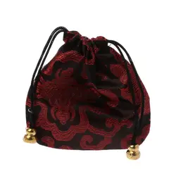 Elegant Silk Travel Pouch with Classic Chinese Embroidery (Black - Red)