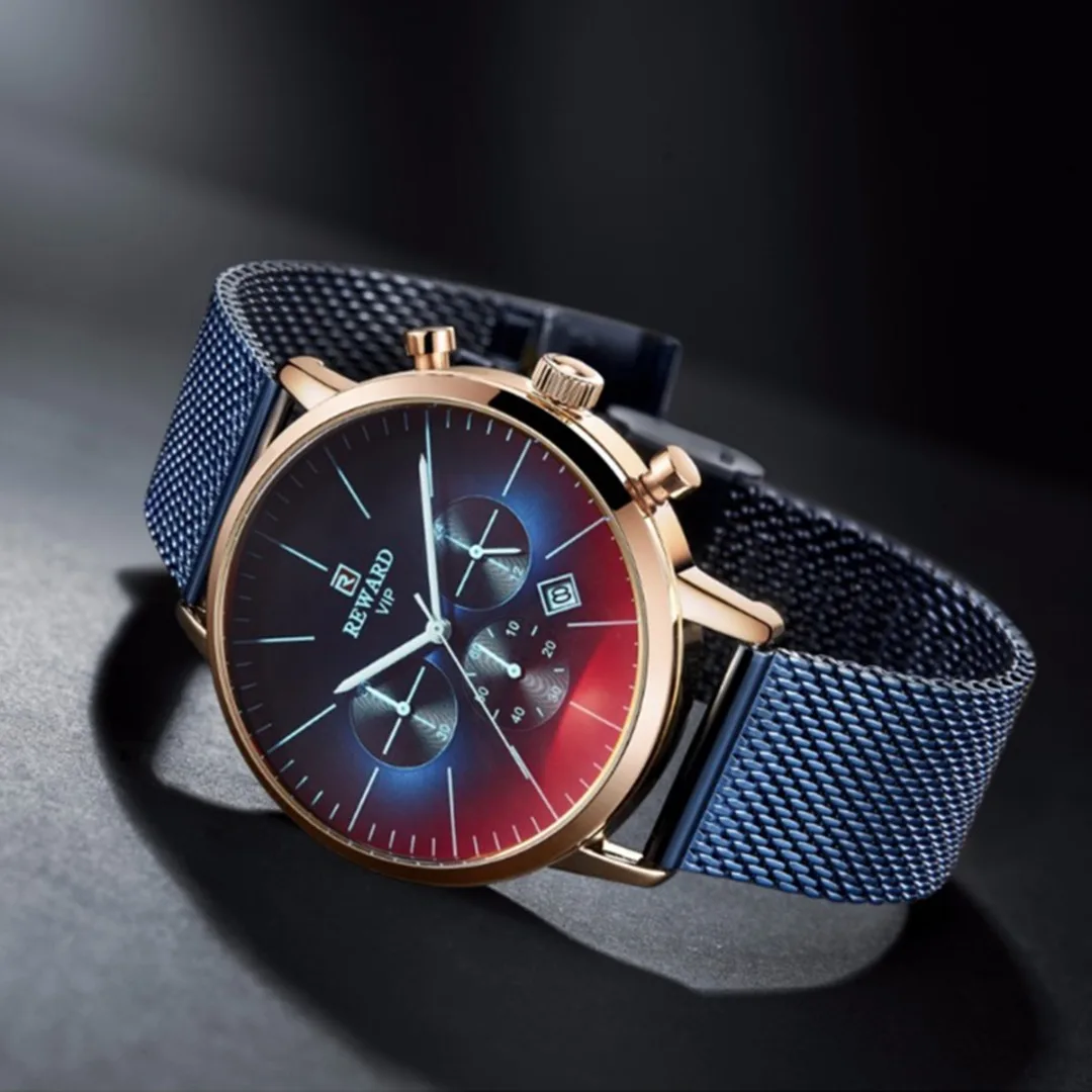 

Luxury Sport Watch Men Colorful Glass Stainless Steel Watch Chronograph Business Clock Men Waterproof Quartz Watch Relogio