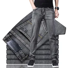 

2021 New Men's Stretch Regular Fit Jeans Business Casual Classic Style Fashion Denim Trousers Male Black Blue Gray Pants