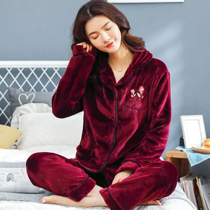 pijamas women sets Женская одежда для сна, плотная Осенняя пижама с длинным рукавом, женская зимняя теплая пижама с принтом, Женская Фланелевая пижама больших размеров, Femme 2 Pic - Цвет: pijamas women sets