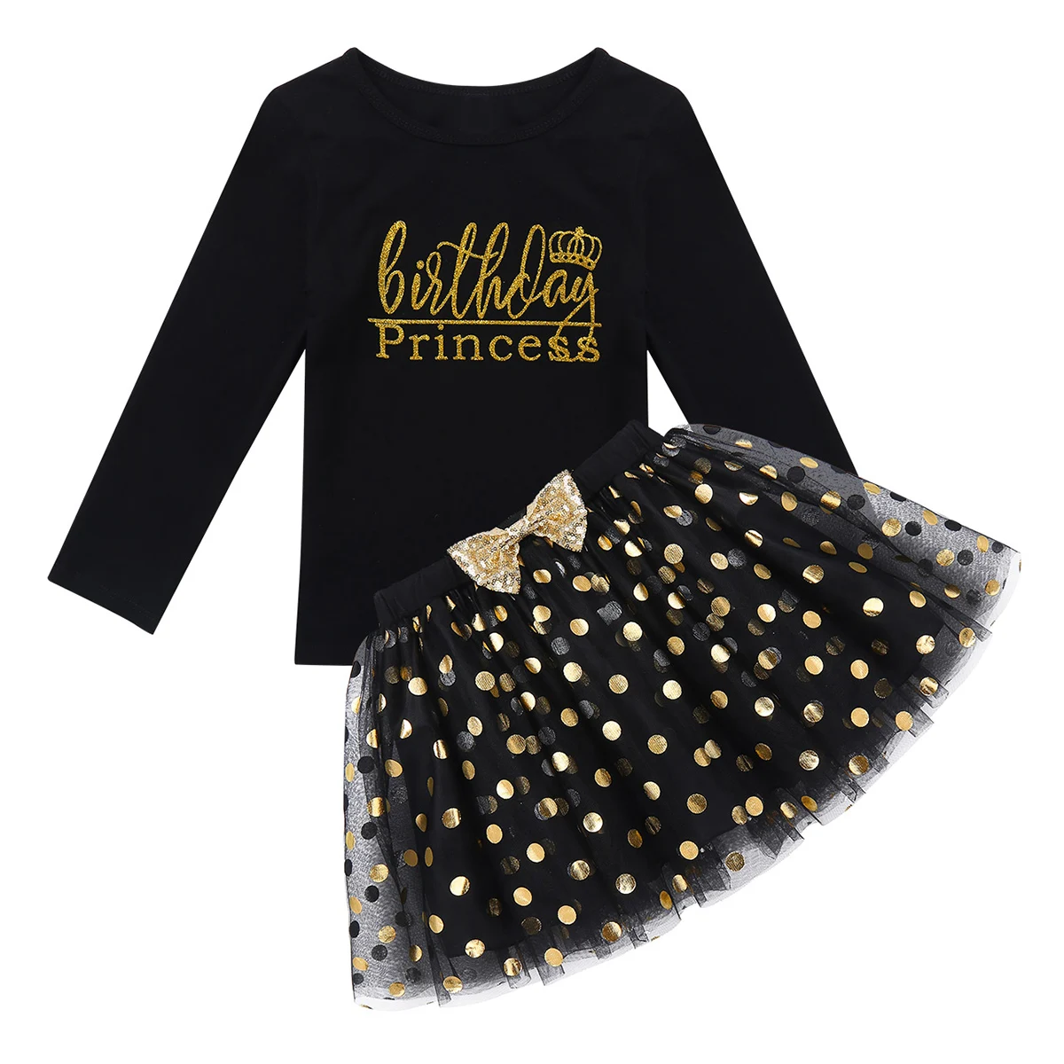 

Spring Girls' Clothing Sets Birthday Princess Shirts Tops+Polka Dots Bubble Skirt 2PCS Suit Princess Baby Kids Children Clothes