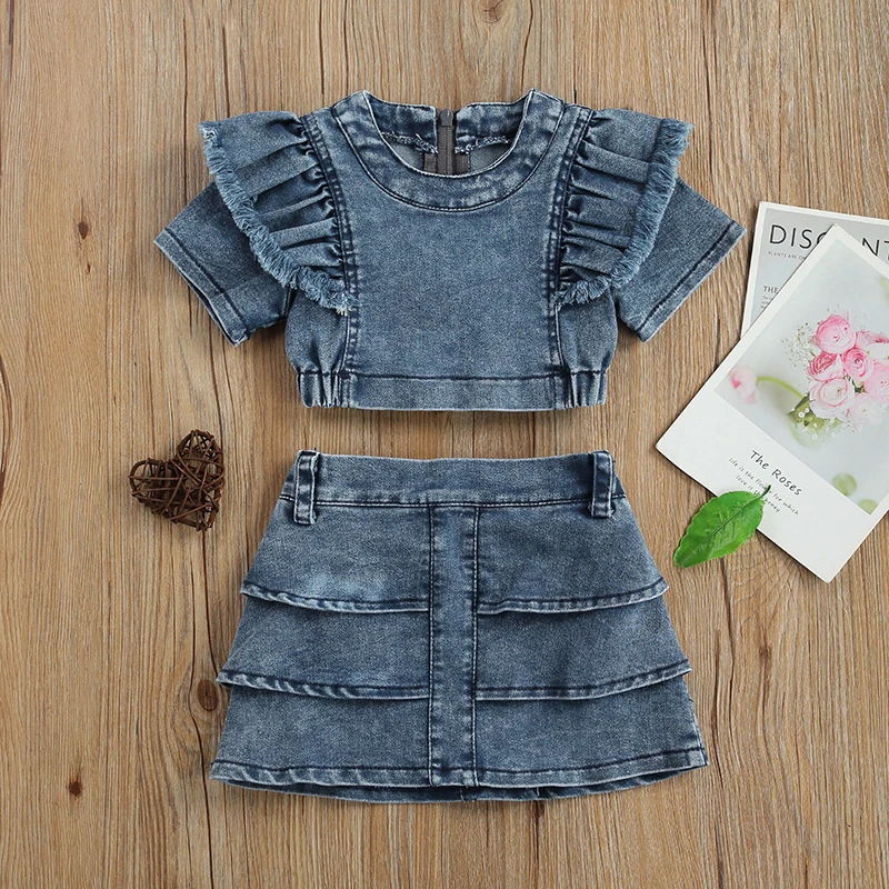 1 6Y Kids Girls Denim Skirts Suit Toddler Clothing Set Summer Outfit