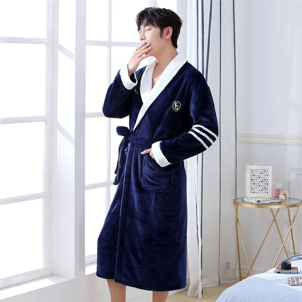 Men Flannel Kimono Bathrobe Gown Winter Warm Homewear Nightgown Coral Fleece Sleepwear Home Clothes Loose Nightwear Nightdress Men Flannel Kimono Bathrobe Gown Winter Warm Homewear Nightgown Coral Fleece Sleepwear Home Clothes Loose Nightwear Nightdress