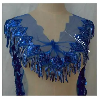 

4meters/lot x New Fashion Blue Sequins Mesh Embroidery Lace Fabrics Trimmings Tassel Fringe Dance Dress Costume Decoration SL11C
