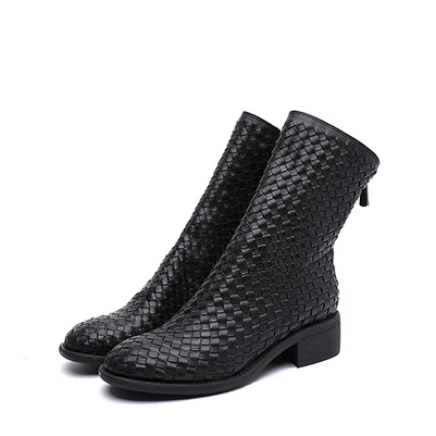 VALLU/; осенние женские ботильоны из натуральной кожи; черная обувь из натуральной кожи; женские короткие ботинки ручной работы с круглым носком на молнии - Цвет: Черный