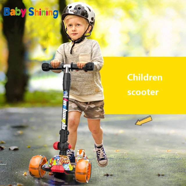 Baby Shining Children Scooter Foldable Adjustable Height Easy Turning 3 Wheel Scooter Kids Boys Girls Flashing Wheels 2
