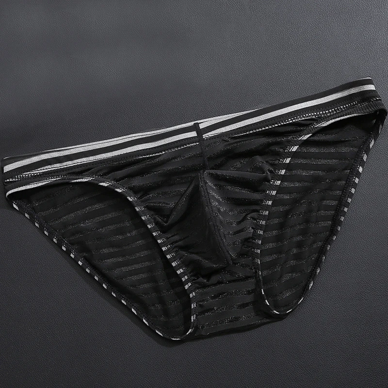 

Men's Sexy Thin Comfortable Low Waisted Transparent Striped Boxer Briefs Underwear Nylon Underpants Panties Men Briefs Panties