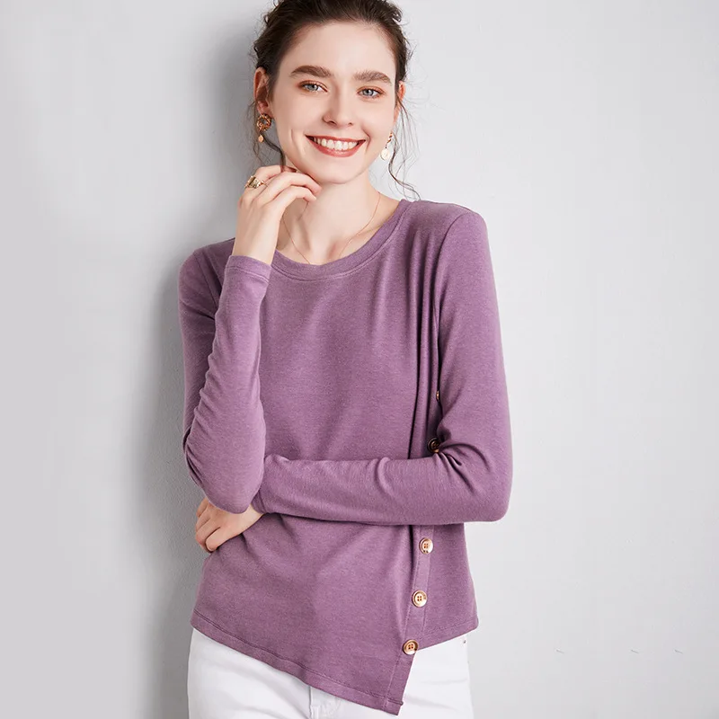 2020 Fall Women T-shirt Loose Irregular Diagonal