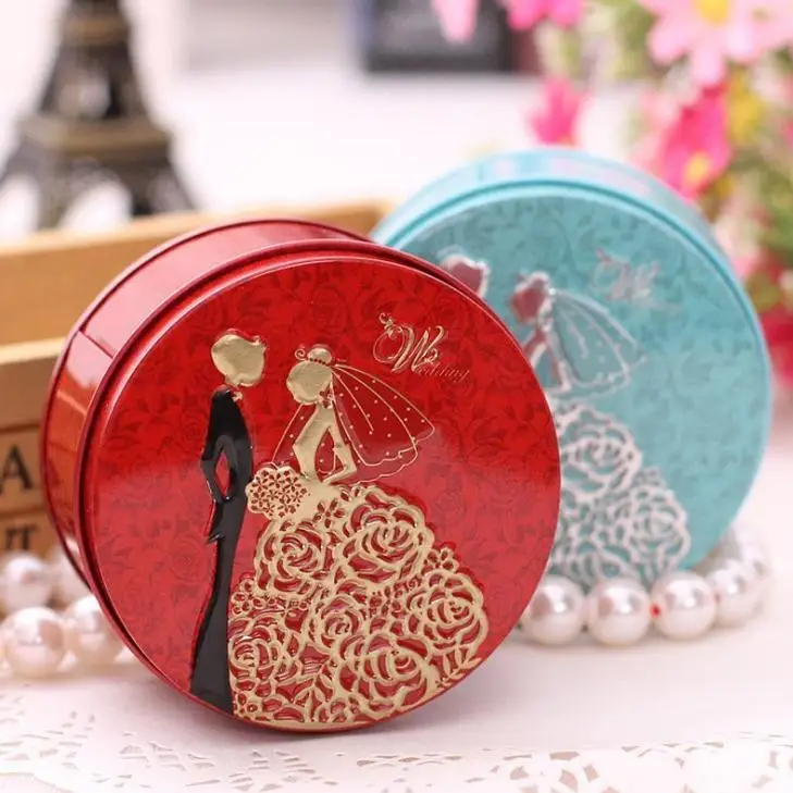 200PCS The new round tin candy box The bride and groom design on it wishes gifted scholar and beautiful woman SN2540