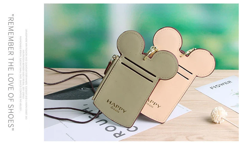 Cartoon Ear Letter Happy Dream Lanyard Neck Strap Card Holder Name Credit Card Holders Coin Purse Kids Gift