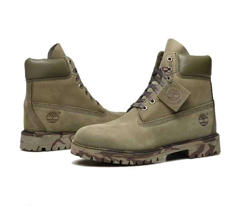 TIMBERLAND Для мужчин Водонепроницаемый военный зеленый камуфляж, носки с нескользящей подошвой на шнуровке теплые зимние ботинки, мужские кожаные ботильоны Обувь для прогулок