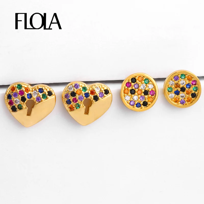 FLOLA Rainbow Heart маленькие серьги гвоздики Girls 24K Gold CZ милые крошечные Радуга ювелирные