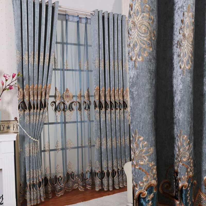 

Chenille Embroidered Curtain Cloth Bedroom Living Room European Curtain Screen