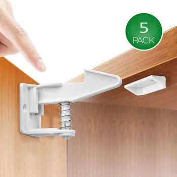 

5 Pcs Cabinet Lock Child Safety Cabinet Locks Self Adhesive Invisible Drawer Lock Baby-Proofing Lock Kids Security High Quality