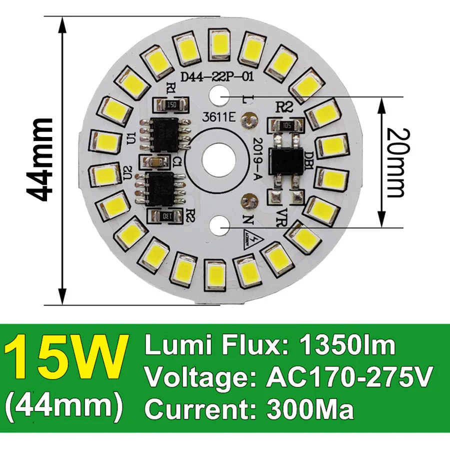 10 шт. ac 220v светодиодный pcb SMD2835 3w 5w 7w 9w 12w 15w интегрированный ic драйвер, светодиодный бусины умная ИС(интеграционная схема поверхностного монтажа, светодиодный светильник источник светодиодный лампы - Цвет корпуса: 15W 44mm 1200lm