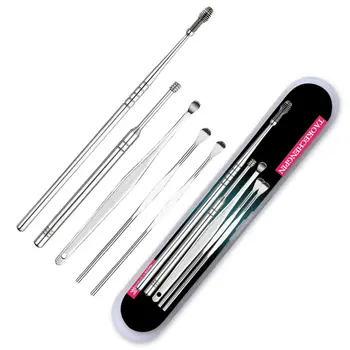 

5PCS/SET Stainless Steel Ear Pick Anti-Slip Earpick Ear Wax Curette Remover Ear Cleaner Portable Personal Ear Care