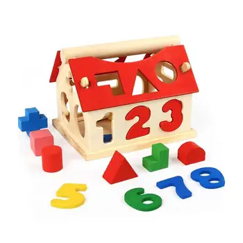 

Wooden Learning Building Block Toy Wisdom House Digital Shape Matching Toys Wooden House Matching Game Education Cognitive Toy