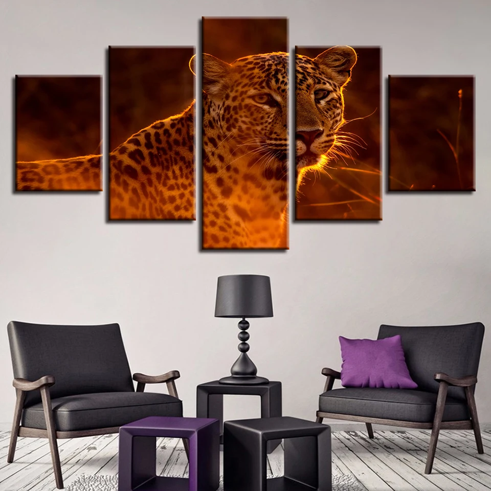 

Decor Modern Living Room Wall HD Prints 5 Pieces Animal Fire Leopard Abstract Paintings Poster Modular Pictures Canvas Art Frame