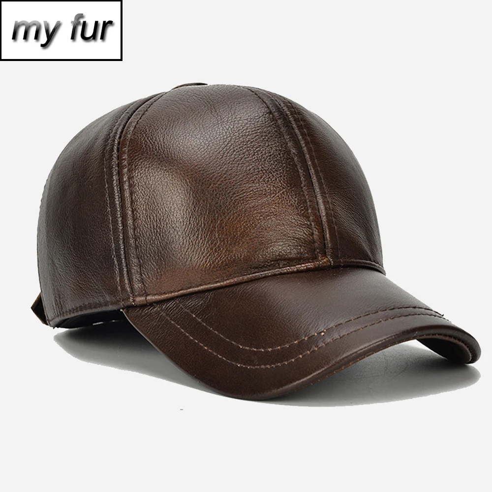 Мужской из натуральной кожи брендовая бейсбольная кепка Повседневная воловья eather бейсбольная шапка, сезон осень-зима Натуральная Воловья кожа шапка, закрывающая уши