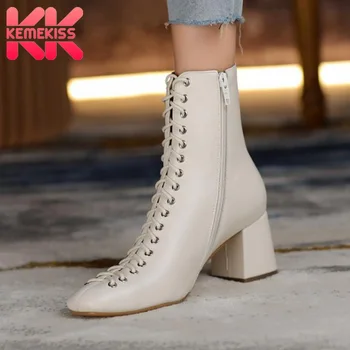

KemeKiss Women Real Leather Ankle Boots Fashion Women Zipper Boots Winter Warm Shoes Women Boots Cool footwear Size 33-41