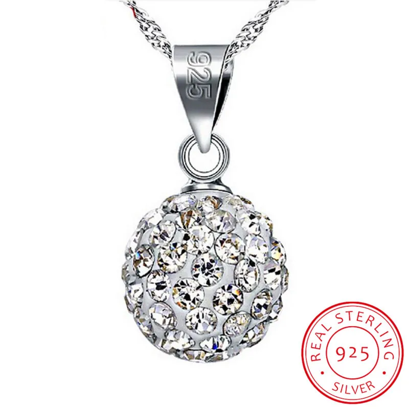Silver Necklace 925 sterling silver female short design 10mm/12mm Rhinestone ball chain anti-allergic