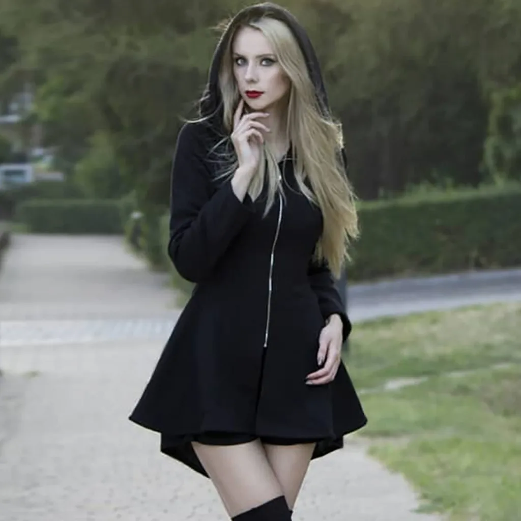 

Women Punk Style Coats Jackets Slim Elegant Jackets Solid Irregular Hem Jacket Long Sleeve Hooded Zipper Overcoat Jacket #820