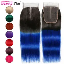 

Ombre 1B Blue Closures Brazilian Straight Hair 4x4 Lace Closure Pre Plucked 150% Remy Hair Blonde Green Burgundy Lace Closures