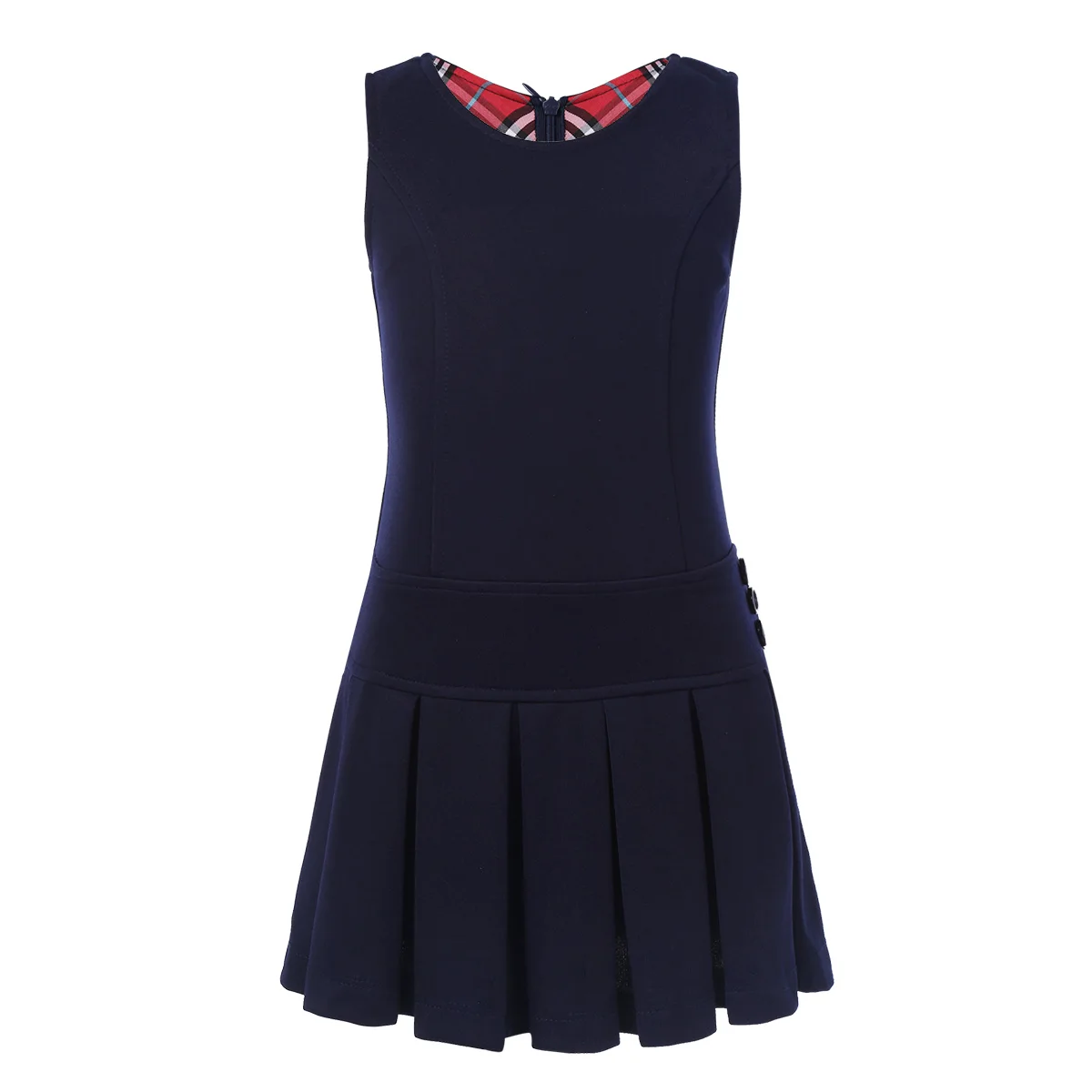 Iiniim/Детская школьная форма без рукавов для девочек; плиссированное платье с подолом; джемпер с Украшенные кнопки; вечерние школьные повседневные платья - Цвет: Navy Blue