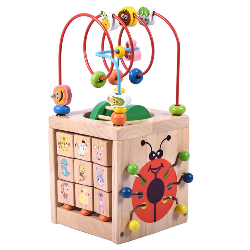 Activity Cube with Bead Maze, Multi-function Baby Roller Coaster Shape Sorter, Counting Numbers, Alphabet Learning Puzzles