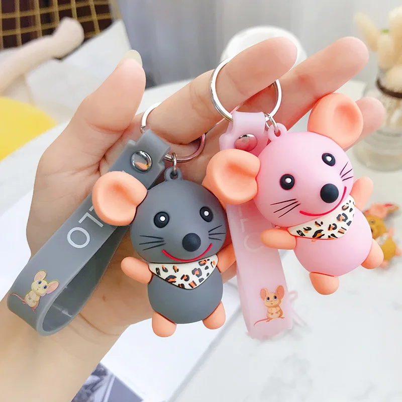 

2019 New Fashion Epoxy Three-dimensional Cute Lucky Mouse Keychain Doll Creative Cartoon Hamster Key Pendant Jewelry Small Gift