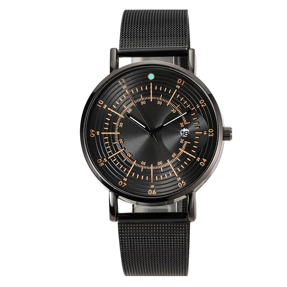 

Foreign Trade Hot Sales Stainless Steel Net Business Casual MEN'S Watch Simple with Numbers Measuring Calendar Quartz Watch Whol