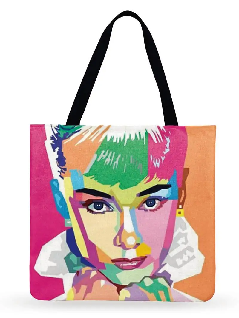 Ladies Shoulder Bag Monroe And Hepburn Pop Art Painting Print Tote Bag Women Casual Tote Fashion Shopping Bags Outdoor Beach Bag 