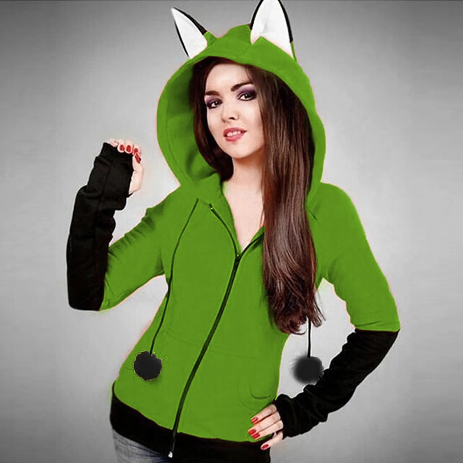 Animal Fox Ear Cosplay Costumes Hoodie Coat Warm Orange Sweatshirt Unisex Hoodies Kawaii Long Sleeve Zipper Hoodies Sweatshirts 2