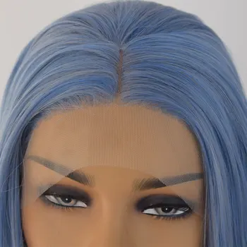 

Bombshell Synthetic 13*3 Inch Lace Front Wig Blue Mix Grey Straight Heat Resistant Fiber Hair Middle Parting For Women Girls