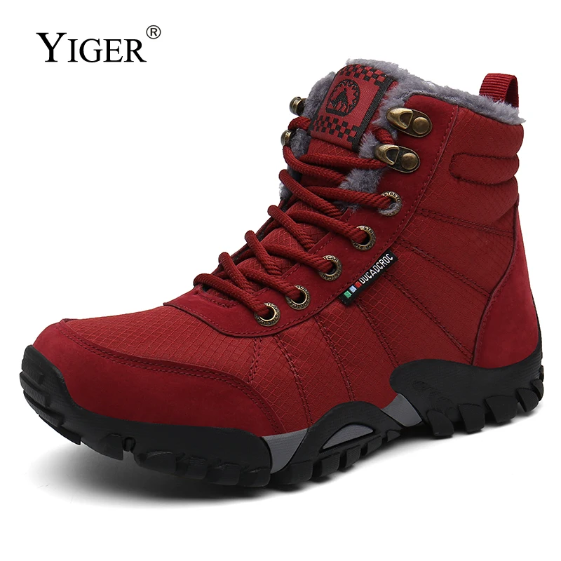 YIGER, новые женские зимние Ботинки Зимняя теплая хлопковая обувь Большие размеры, на шнуровке, для спорта на открытом воздухе, Нескользящие Ботинки женские походные ботинки 0412