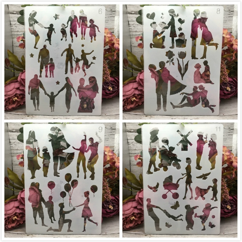 4 шт./компл. A4 Семейные возлюбленные дети родитель DIY слойные трафареты живопись
