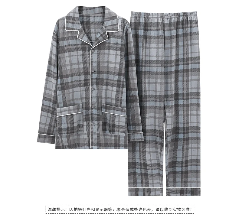 mens sleepwear set New Lapel Pure Cotton Mens Autumn Long Sleeve Long Pants Pajama Set Big Size M-3XL Sleepwear Leisure Suits Nightwear Men Pijamas mens sleep wear