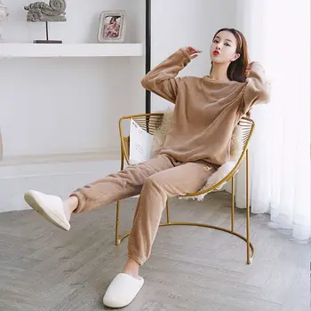 

Women's Pajama Set Warm Flannel Pajamas Sleepwear Homewear Thick Winter Velvet Female Plush Pyjamas Suit Sweatshirt Hoodies